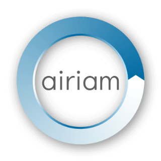 A hoop going from blue to white with an Arrow end. Inside is the company name Airiam.