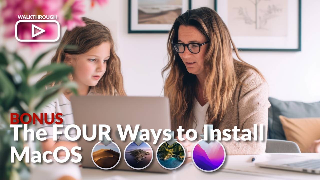 A mother and daughter workign on their Mac laptop.